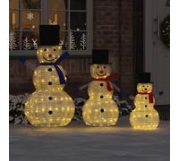 vidaXL Famille de Bonhommes de Neige de Noël 3 pcs Blanc chaud tissu