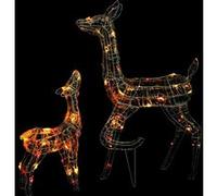 vidaXL Famille de Rennes de Décoration Rennes Lumineux Décoration de Noël Jardin Patio Arrière-Cour Extérieur Intérieur Acrylique 160 LED Colorées