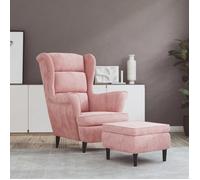 Fauteuil à oreilles avec tabouret rose velours Rose G