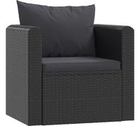 vidaXL Fauteuil avec coussins Poly Rattan Noir