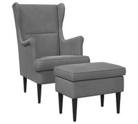 vidaXL Fauteuil avec Pouf 2 pc Gris foncé Velours