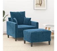 vidaXL Fauteuil avec repose-pied Bleu 60 cm Velours3201106 Bleu G