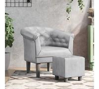 vidaXL Fauteuil Cabriolet avec Repose-Pied, Chaise avec Dossier, Siège avec Accoudoirs, Canapé de Bureau Salon Chambre, Argenté Similicuir