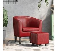 vidaXL Fauteuil Cabriolet avec Repose-Pied, Chaise avec Dossier, Siège avec Accoudoirs, Canapé de Bureau Salon Chambre, Rouge Bordeaux Similicuir