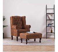 vidaXL Fauteuil Chesterfield avec repose-pieds Similicuir daim Marron