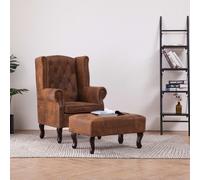 vidaXL Fauteuil Chesterfield et repose-pieds Marron Similicuir daim