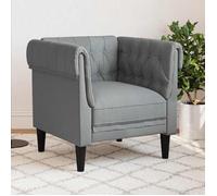 vidaXL Fauteuil Chesterfield – Rembourré avec accoudoirs et dossier – Tissu gris clair