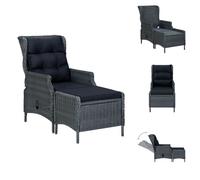vidaXL Fauteuil de jardin ajustable avec repose-pieds Poly rotin gris foncé - Chaises de jardin