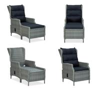 vidaXL Fauteuil de jardin ajustable avec tabouret de pied Poly rotin gris clair - Chaise de jardin - Chaise de jardin en rotin