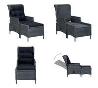 vidaXL Fauteuil de jardin ajustable avec tabouret de pied Poly rotin gris foncé - Chaise de jardin - Chaise de jardin en rotin