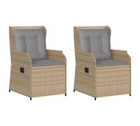 vidaXL Fauteuil de jardin avec coussin 2 pcs. Réglable Beige Poly Rattan