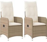 vidaXL Fauteuil de jardin avec coussin 2 pcs. Réglable Beige Poly Rattan