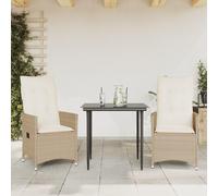 vidaXL Fauteuils de jardin réglables avec coussins poly rattan beige - Lot de 2