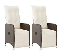 vidaXL Fauteuils de jardin réglables - Lot de 2 avec coussins Marron Poly Rattan