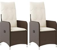 vidaXL Fauteuils de jardin réglables 2 pièces avec coussins Marron en Poly Rattan