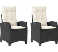 vidaXL Fauteuil de jardin avec coussin 2 pcs. Réglable Noir Poly Rattan