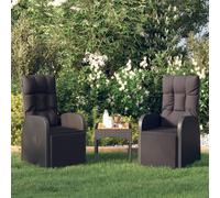 vidaXL Fauteuil de jardin avec coussin 2 pcs. Réglable Noir Poly Rattan