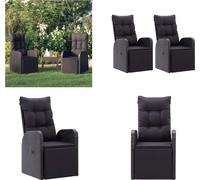 vidaXL Fauteuil de jardin avec coussin 2 pcs. Réglable Noir Poly Rotin - Chaise longue de jardin - Chaise longue de jardin - Fauteuil de relaxation - Meuble de jardin