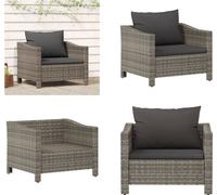 vidaXL Fauteuil de jardin avec coussin Poly Rattan gris - Fauteuil de jardin - Fauteuil d'extérieur - Fauteuil de patio - Fauteuil avec coussin