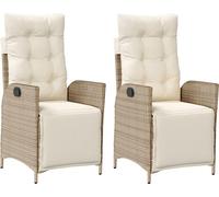 vidaXL Fauteuils de jardin 2 pcs réglables avec repose-pieds Beige Poly Rattan