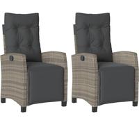 vidaXL Fauteuil de jardin avec repose-pieds 2 pcs. Réglable Gris Poly Rattan