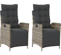 vidaXL Fauteuil de jardin avec repose-pieds 2 pcs. Réglable Gris Poly Rattan