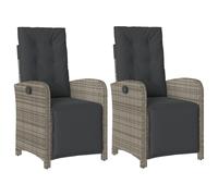 vidaXL Fauteuil de jardin avec repose-pieds 2 pcs. Réglable Gris Poly Rattan