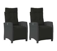 vidaXL Fauteuil de jardin 2 pcs avec repose-pieds réglable poly rotin Noir