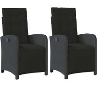 vidaXL Fauteuil de jardin avec repose-pieds 2 pcs. Réglable Noir Poly Rattan