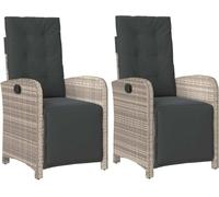 vidaXL Fauteuil de jardin avec repose-pieds 2pcs Réglable Gris clair Poly rotin