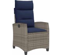vidaXL Fauteuil de jardin avec table d'appoint Réglable Gris Poly Rattan