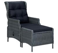 vidaXL Fauteuil de jardin Réglable avec repose-pieds Poly-Rattan Gris foncé