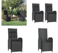 vidaXL Fauteuil de jardin relax avec coussin 2 pcs. Poly Rotin Noir - Outdoor Fauteuil Relax - Fauteuil Relax de Jardin - Fauteuil de Jardin