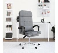 Fauteuil de Massage Inclinable de Bureau, Chaise Pivotante avec Dossier et Repose-pied Réglables, Siège de Bureau, Moderne, Gris Clair Tissu