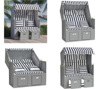 vidaXL Fauteuil de plage avec coussins en rotin synthétique et bois massif, bleu et blanc - Fauteuil de plage - Fauteuils de plage - Chaise longue - Chaise longue de plage