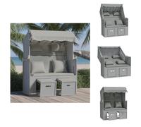 vidaXL Fauteuil de plage avec coussins en rotin synthétique et bois massif, gris - Chaises longues