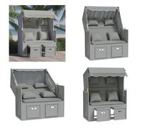 vidaXL Fauteuil de plage avec coussins en rotin synthétique et bois massif, gris - Fauteuil de plage - Fauteuils de plage - Chaise longue - Chaise longue de plage
