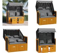 vidaXL Fauteuil de plage avec coussins en rotin synthétique et bois massif, noir anthracite - Fauteuil de plage - Fauteuils de plage - Chaise longue - Chaise de plage