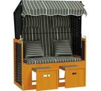 vidaXL Fauteuil de plage avec coussins en rotin synthétique et bois massif, noir et gris