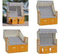 vidaXL Fauteuil de plage avec toit en rotin synthétique et bois massif, blanc et bleu - Fauteuil de plage - Fauteuils de plage - Chaise longue - Chaise longue de plage