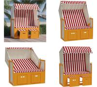 vidaXL Fauteuil de plage avec toit en rotin synthétique et bois massif rouge et blanc - Fauteuil de plage - Fauteuils de plage - Chaise longue - Transat
