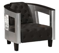 vidaXL Fauteuil en Style d'Aviation Chaise de Chambre à Coucher Siège de Salon Meuble Mobilier de Salon Maison Intérieur Salle de Séjour Noir Cuir Véritable