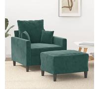 vidaXL Fauteuil et repose-pieds - Vert foncé velours