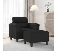 vidaXL Fauteuil avec repose-pied Noir 60 cm Tissu microfibre