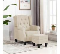 vidaXL Fauteuil met voetenbankje tissu crème Crème G