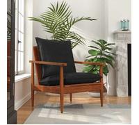 vidaXL Fauteuil noir cuir véritable et bois d'acacia solide 340922