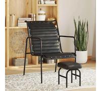 vidaXL Fauteuil de relaxation avec repose-pied Noir Cuir véritable