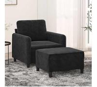 vidaXL Fauteuil repose-pied noir 60 cm velours fauteuil avec pouf moelleux salon design luxueux confortable