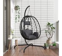 vidaXL Fauteuil suspendu œuf avec coussin Anthracite Poly rotin & acier