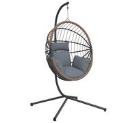 vidaXL Fauteuil suspendu design oeuf avec support gris clair rotin et acier